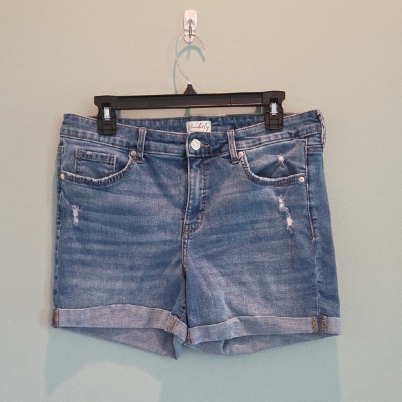 Wonderly Light Blue Jean Shorts Rolled Hem Distressed Women's Large - Picture 1 of 12